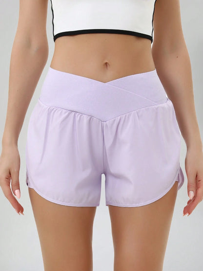 3-Pack Women's Crossover High-Waisted Running Shorts- High-Waisted Butt-Lifting Shorts For Quick-Drying Sports & Leisure, Yoga, And Fitness Training