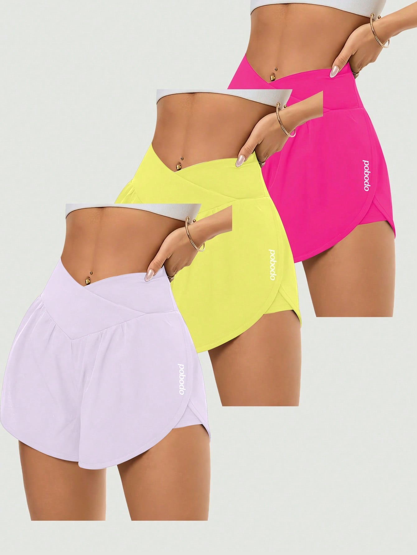 3-Pack Women's Crossover High-Waisted Running Shorts- High-Waisted Butt-Lifting Shorts For Quick-Drying Sports & Leisure, Yoga, And Fitness Training
