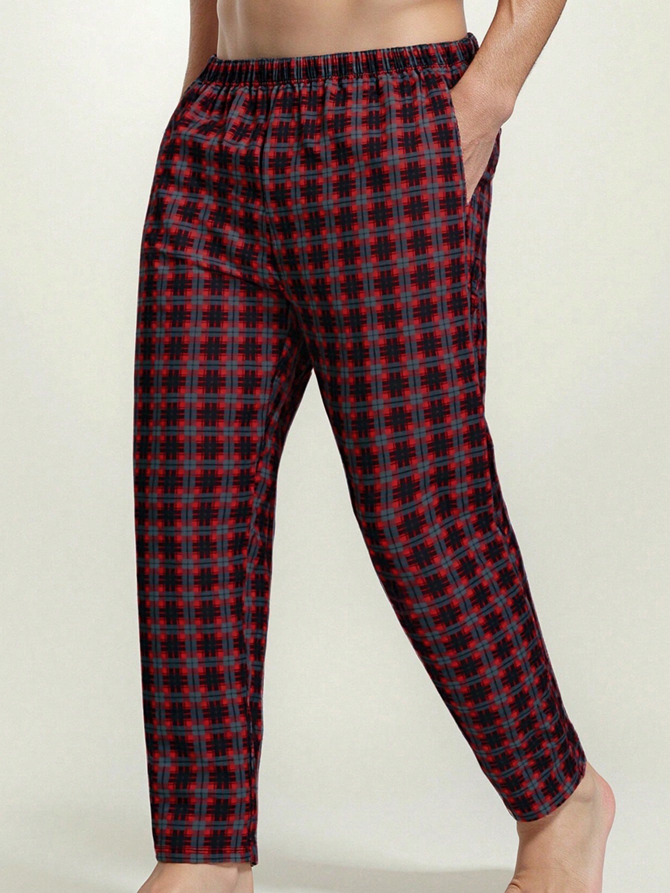 3 Packs Men's Plaid Printed Straight Leg Pajama Pants, Breathable Loose Elastic Waist Sports Pants With Pockets, Multi-Color Fall Winter Casual Set