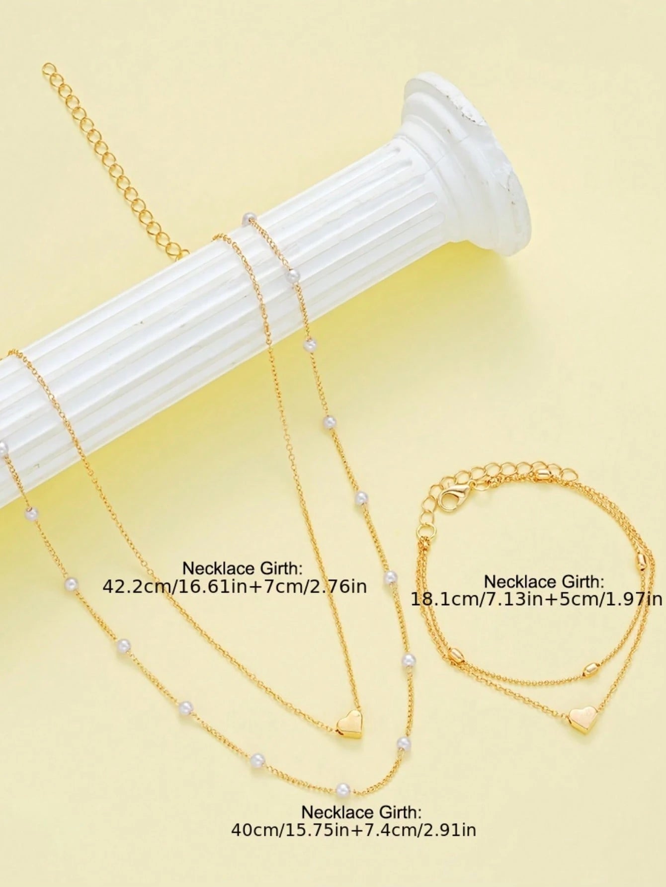 3-Piece Faux Pearl Jewelry Set, Includes Necklace And Bracelet, Suitable For Women's Date, Vacation, Daily Wear, Simple Casual