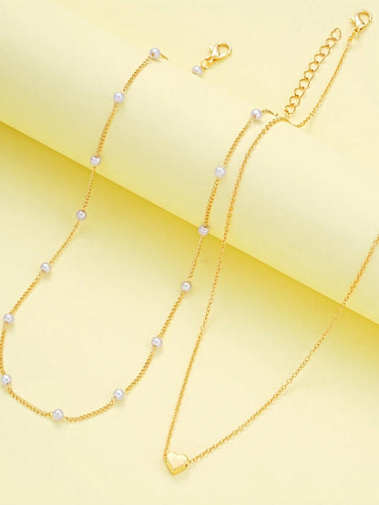 3-Piece Faux Pearl Jewelry Set, Includes Necklace And Bracelet, Suitable For Women's Date, Vacation, Daily Wear, Simple Casual