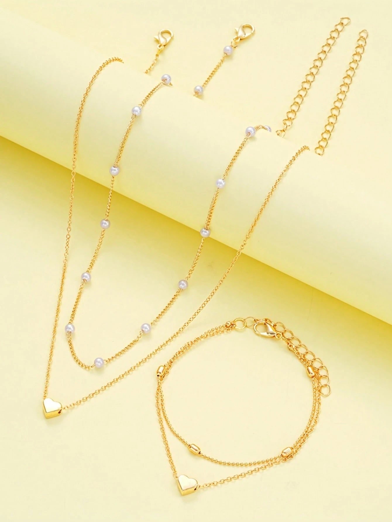 3-Piece Faux Pearl Jewelry Set, Includes Necklace And Bracelet, Suitable For Women's Date, Vacation, Daily Wear, Simple Casual