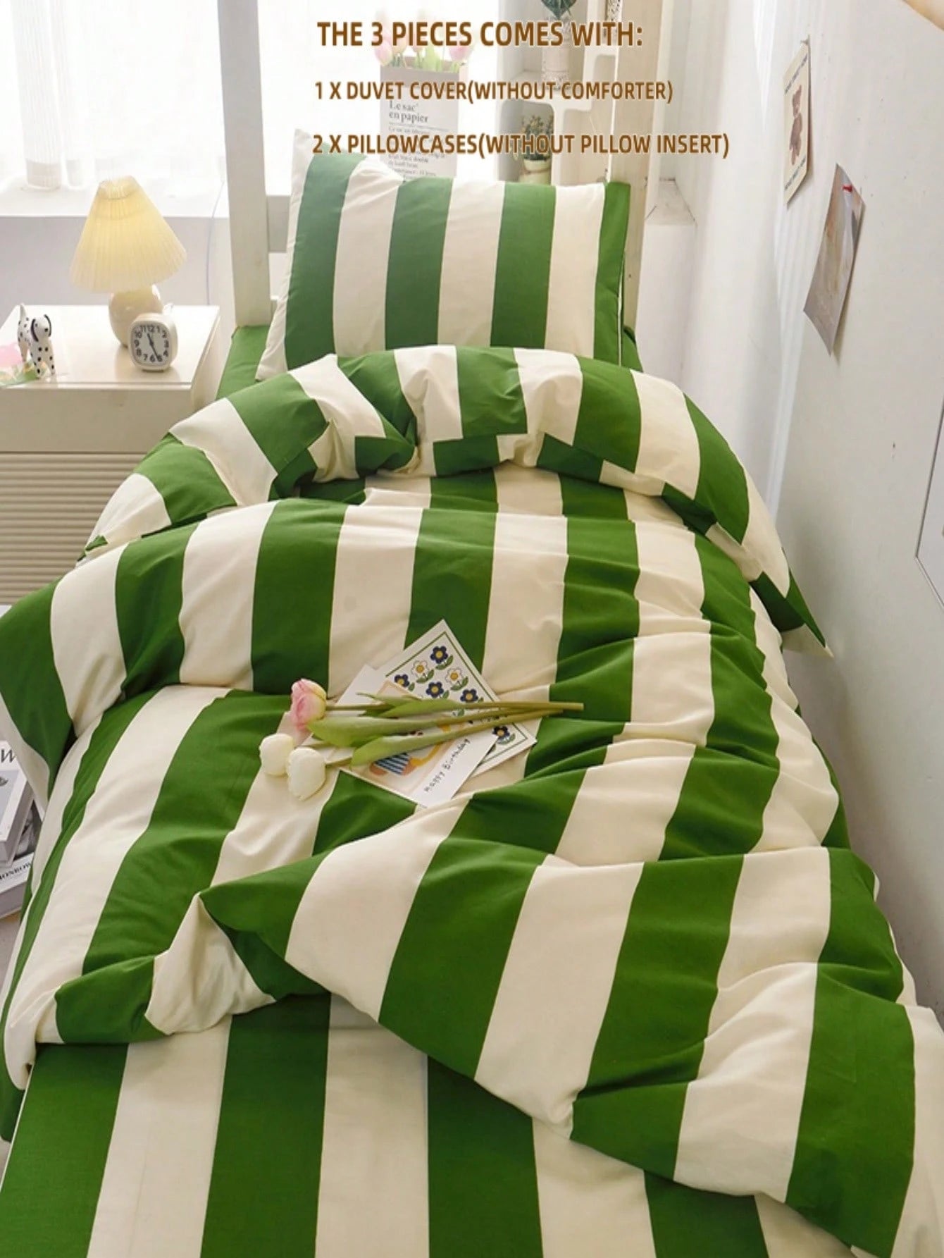 3-Piece Set Minimalist Orange Striped Bedding Duvet Cover Set Queen Size- Ultra Soft Polyester Duvet Cover Series- Lightweight Duvet Cover- Soft Breathable Bedding (Queen, Orange)