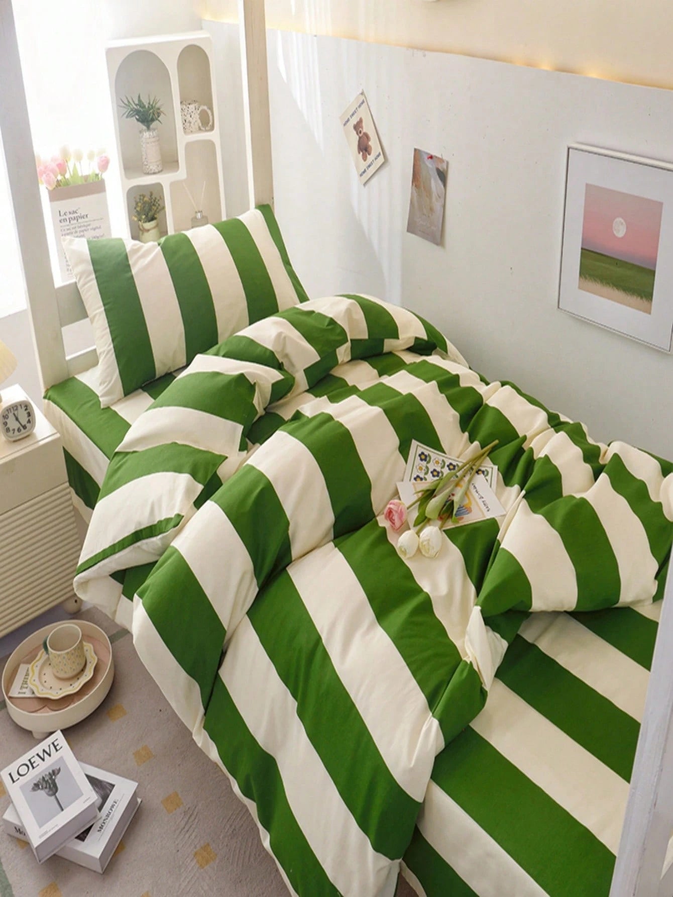 3-Piece Set Minimalist Orange Striped Bedding Duvet Cover Set Queen Size- Ultra Soft Polyester Duvet Cover Series- Lightweight Duvet Cover- Soft Breathable Bedding (Queen, Orange)