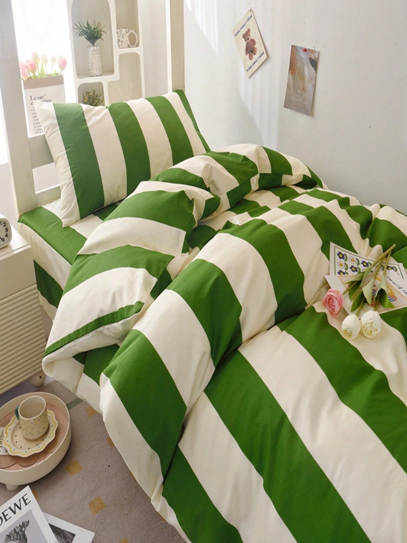 3-Piece Set Minimalist Orange Striped Bedding Duvet Cover Set Queen Size- Ultra Soft Polyester Duvet Cover Series- Lightweight Duvet Cover- Soft Breathable Bedding (Queen, Orange)