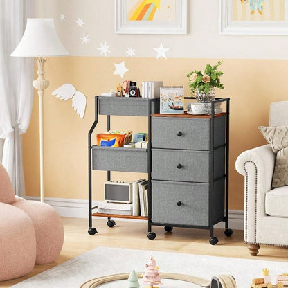 3-Tier Rolling Storage Cart With Dividers & Drawers, Mobile Utility Organizer With Wheels, Easy-Assembly Utility Cart For Nursery, Bedroom, Changing Table & Crib Organization, Multi-Purpose Home Stora