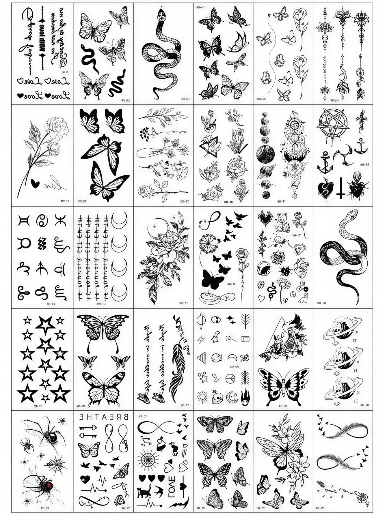 30/5pcs Creative Temporary Tattoo Stickers, Including Butterfly, Floral, Fox, Dolphin, Jellyfish, Wings, Feather Designs, Suitable For Both Men And Women, Waterproof, Can Be Applied On Arms, Face, Fin