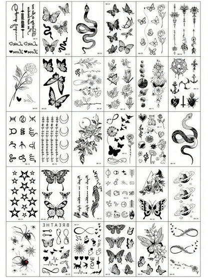 30/5pcs Creative Temporary Tattoo Stickers, Including Butterfly, Floral, Fox, Dolphin, Jellyfish, Wings, Feather Designs, Suitable For Both Men And Women, Waterproof, Can Be Applied On Arms, Face, Fin