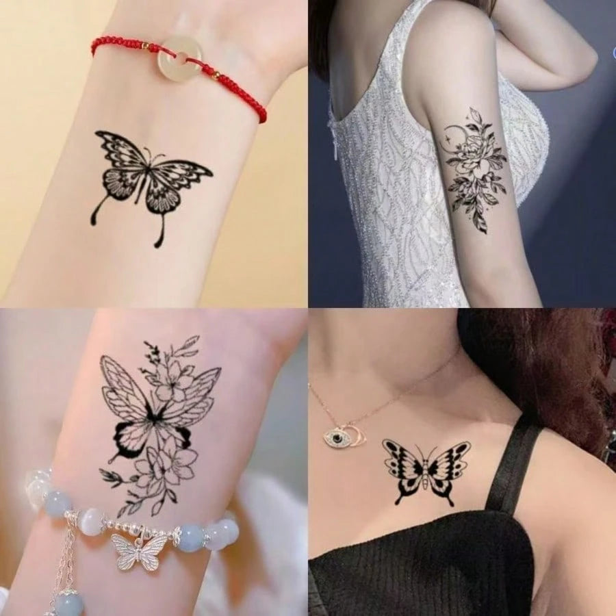 30/5pcs Creative Temporary Tattoo Stickers, Including Butterfly, Floral, Fox, Dolphin, Jellyfish, Wings, Feather Designs, Suitable For Both Men And Women, Waterproof, Can Be Applied On Arms, Face, Fin