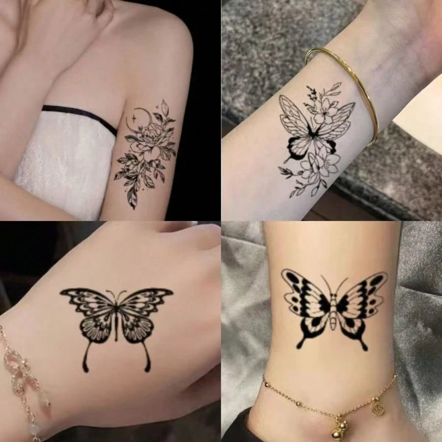 30/5pcs Creative Temporary Tattoo Stickers, Including Butterfly, Floral, Fox, Dolphin, Jellyfish, Wings, Feather Designs, Suitable For Both Men And Women, Waterproof, Can Be Applied On Arms, Face, Fin