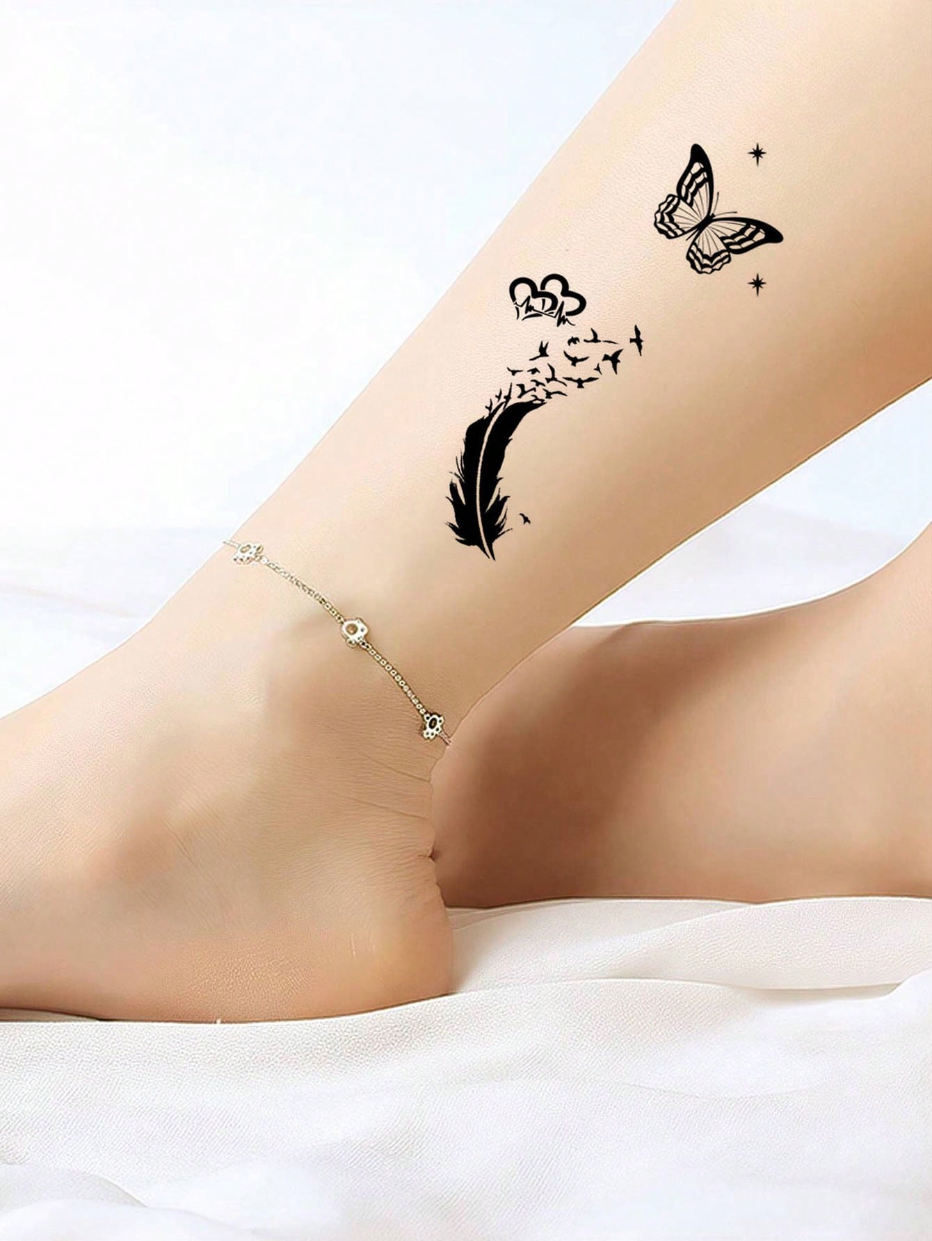 30 Sheets Small Size Temporary Tattoo Stickers For Men And Women, Black Flower, Heart, Feather, Lettering Disposable Finger & Hand Tattoo Body Decoration,Sketch Style