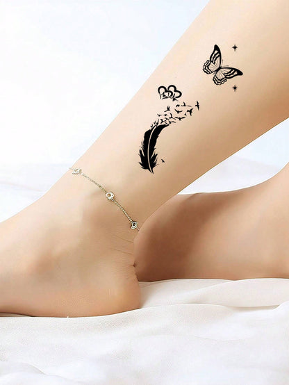 30 Sheets Small Size Temporary Tattoo Stickers For Men And Women, Black Flower, Heart, Feather, Lettering Disposable Finger & Hand Tattoo Body Decoration,Sketch Style