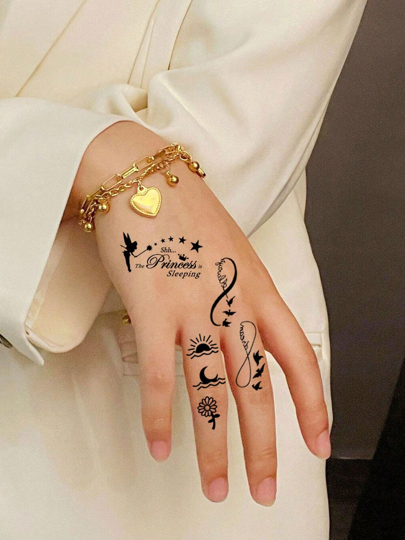 30 Sheets Small Size Temporary Tattoo Stickers For Men And Women, Black Flower, Heart, Feather, Lettering Disposable Finger & Hand Tattoo Body Decoration,Sketch Style