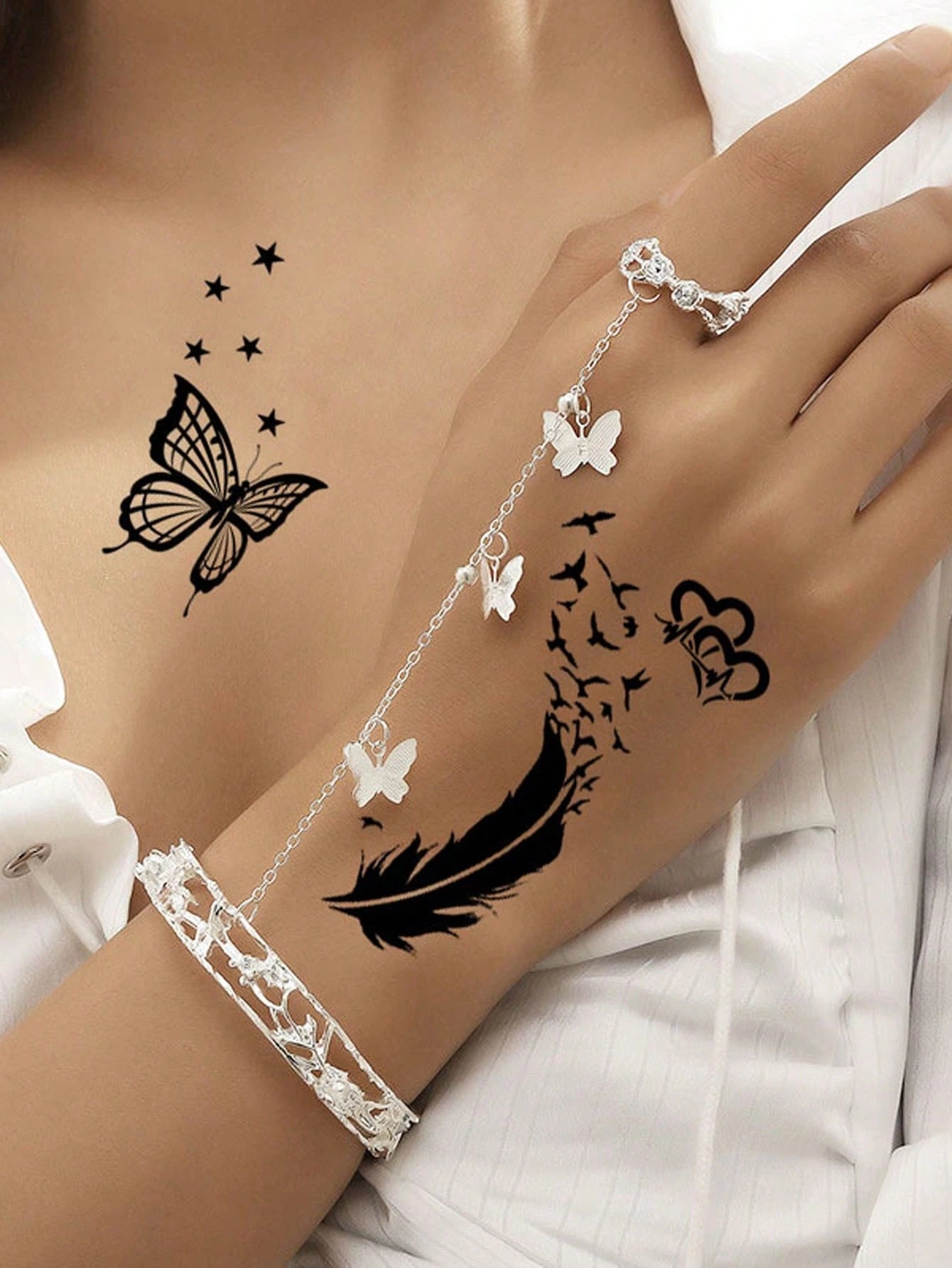 30 Sheets Small Size Temporary Tattoo Stickers For Men And Women, Black Flower, Heart, Feather, Lettering Disposable Finger & Hand Tattoo Body Decoration,Sketch Style
