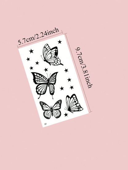 30 Sheets Small Size Temporary Tattoo Stickers For Men And Women, Black Flower, Heart, Feather, Lettering Disposable Finger & Hand Tattoo Body Decoration,Sketch Style