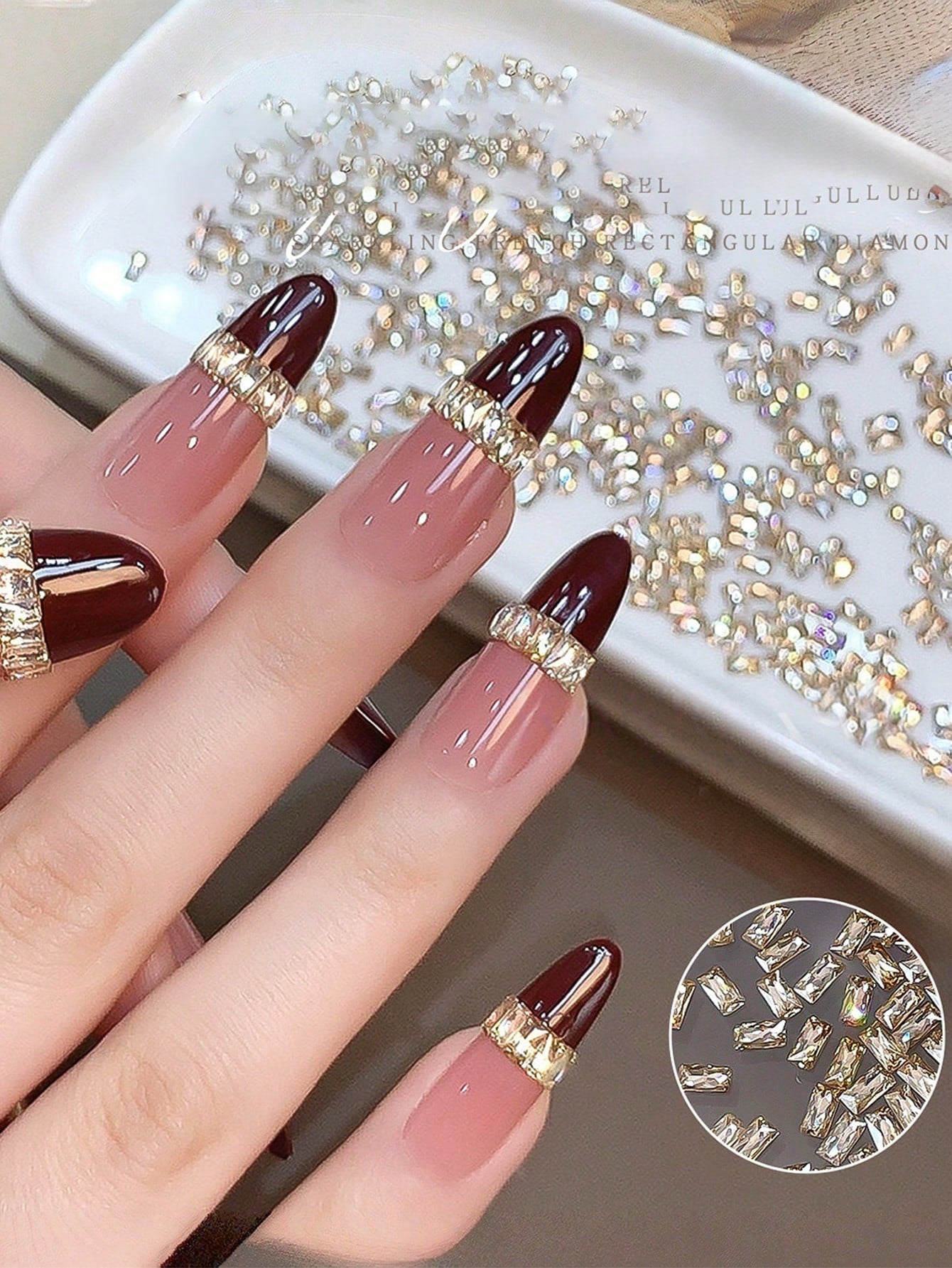 30pcs 2*4 Rectangular Zirconia Nail Art Decorations, Sparkling Champagne Color Rectangular Zirconia, High Quality Nail Rhinestones, 5A Mini Flat Zirconia, Nail Jewelry Diamonds, Nail Decorations, Rhin