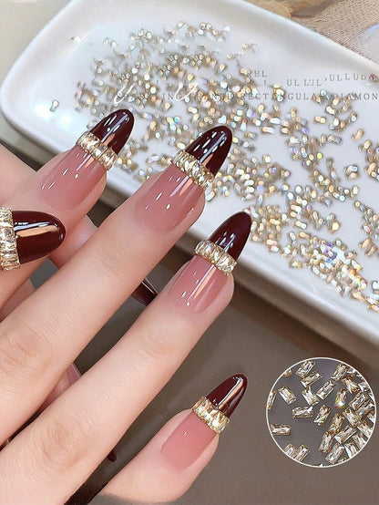 30pcs 2*4 Rectangular Zirconia Nail Art Decorations, Sparkling Champagne Color Rectangular Zirconia, High Quality Nail Rhinestones, 5A Mini Flat Zirconia, Nail Jewelry Diamonds, Nail Decorations, Rhin