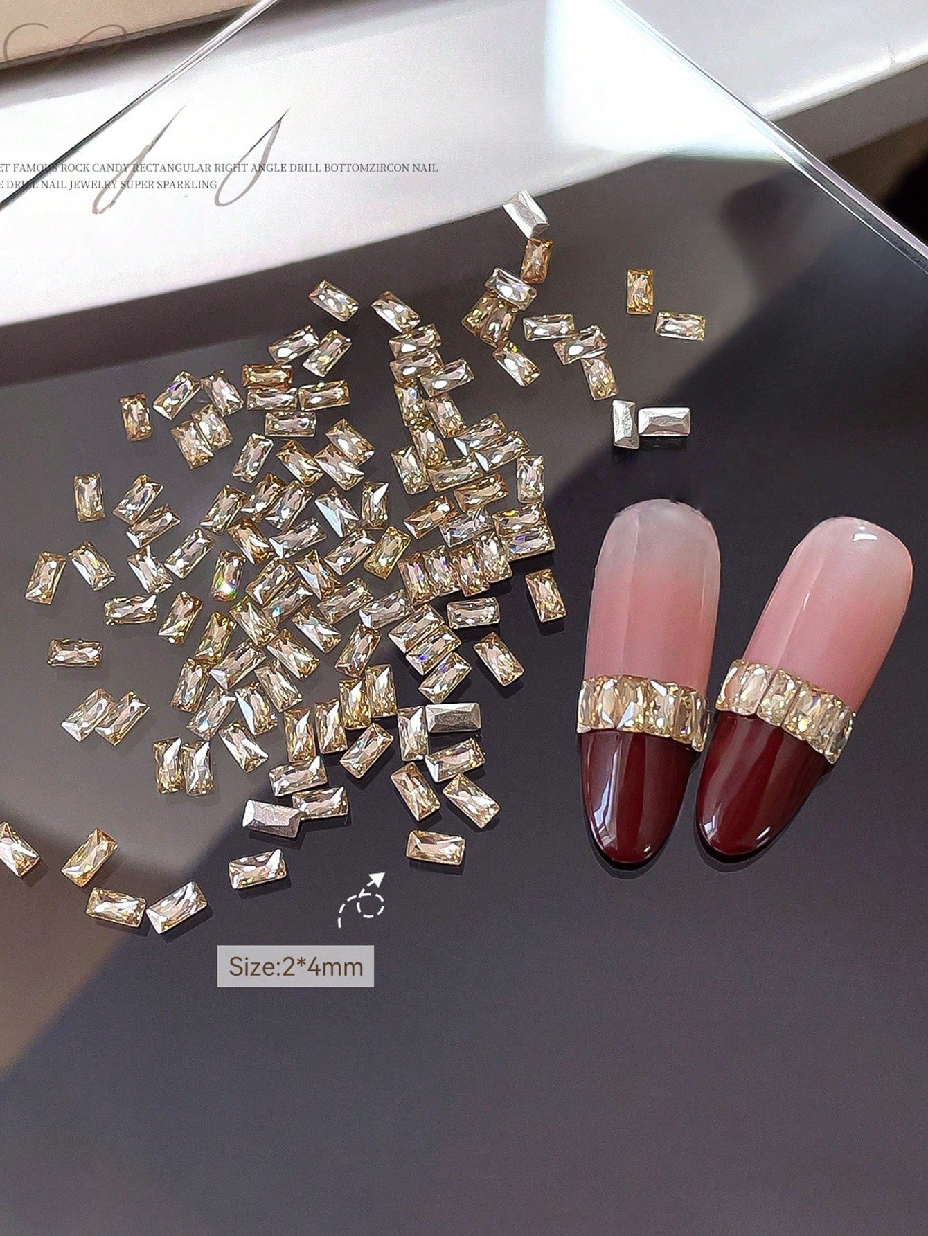 30pcs 2*4 Rectangular Zirconia Nail Art Decorations, Sparkling Champagne Color Rectangular Zirconia, High Quality Nail Rhinestones, 5A Mini Flat Zirconia, Nail Jewelry Diamonds, Nail Decorations, Rhin