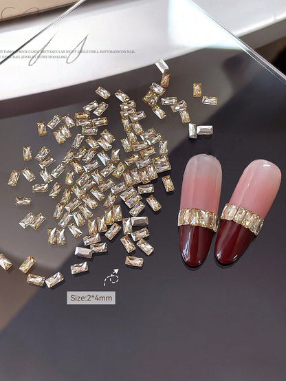 30pcs 2*4 Rectangular Zirconia Nail Art Decorations, Sparkling Champagne Color Rectangular Zirconia, High Quality Nail Rhinestones, 5A Mini Flat Zirconia, Nail Jewelry Diamonds, Nail Decorations, Rhin