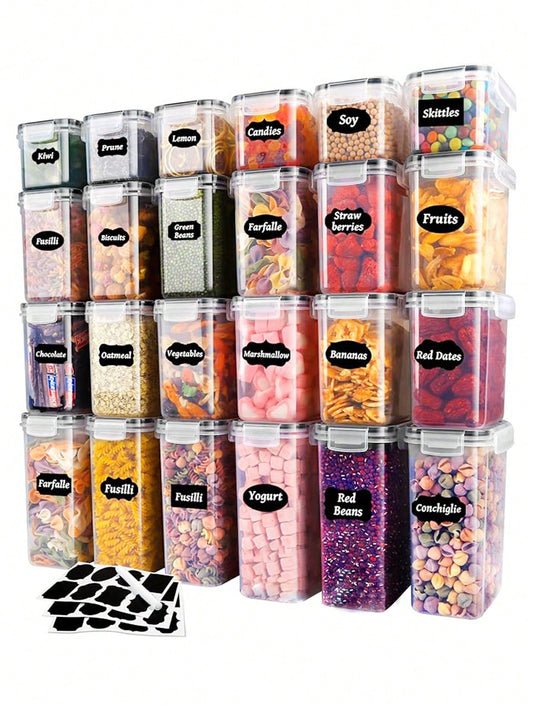 30pcs Large Airtight Food Storage Container Set With Lid, Effective Leak Proof & Keeps Food Dry, RV Kitchen, Refrigerator & Pantry Storage Set For Cereal, Spaghetti, Flour & Sugar,  Without Battery