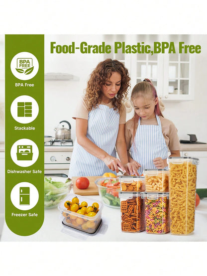 30pcs Large Airtight Food Storage Container Set With Lid, Effective Leak Proof & Keeps Food Dry, RV Kitchen, Refrigerator & Pantry Storage Set For Cereal, Spaghetti, Flour & Sugar,  Without Battery