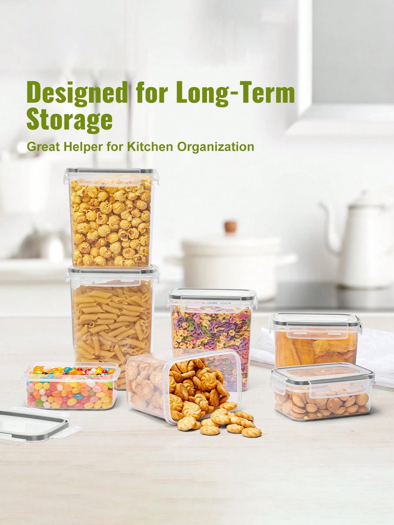 30pcs Large Airtight Food Storage Container Set With Lid, Effective Leak Proof & Keeps Food Dry, RV Kitchen, Refrigerator & Pantry Storage Set For Cereal, Spaghetti, Flour & Sugar,  Without Battery