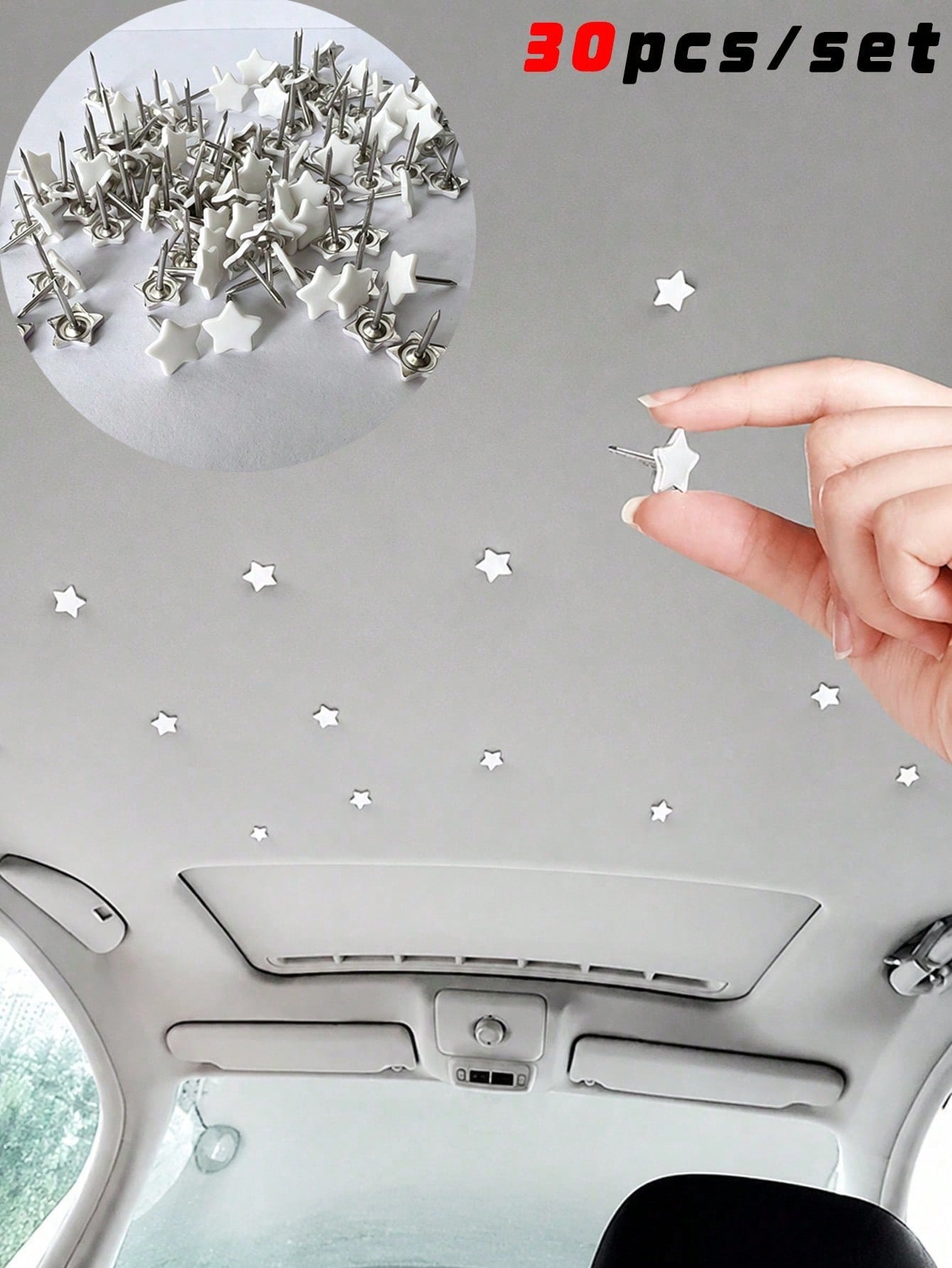 30pcs Universal Five-Point Star Car Headliner Fabric Fastener Clips, For Repairing Detached Headliner, Creative Decorative Flat Studs, Car Interior Trim Accessories