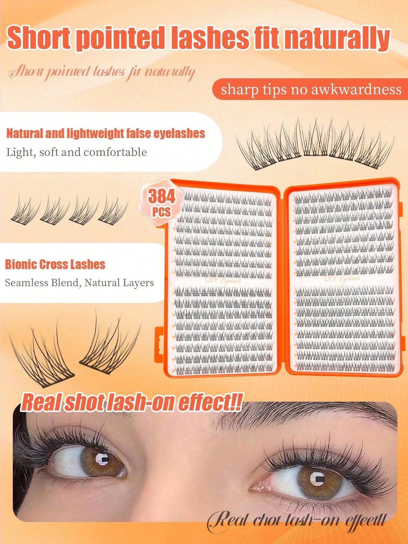 32 Rows/384 Pcs Waterproof Mink Eyelashes, Natural Soft Curl. 10-12mm Mixed 0.07mm C/D Shape Natural Curly Lashes. Lightweight DIY Eyelashes, Suitable For Creating Looks From Natural To Voluminous. Su