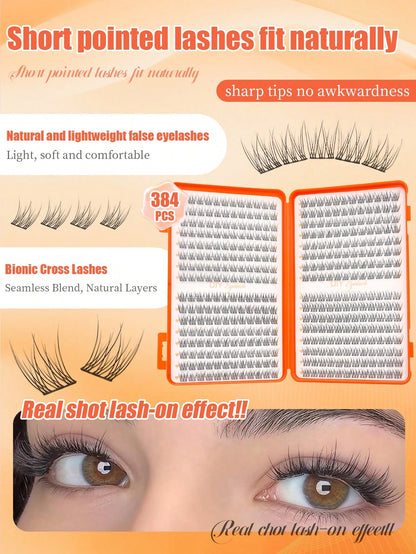 32 Rows/384 Pcs Waterproof Mink Eyelashes, Natural Soft Curl. 10-12mm Mixed 0.07mm C/D Shape Natural Curly Lashes. Lightweight DIY Eyelashes, Suitable For Creating Looks From Natural To Voluminous. Su