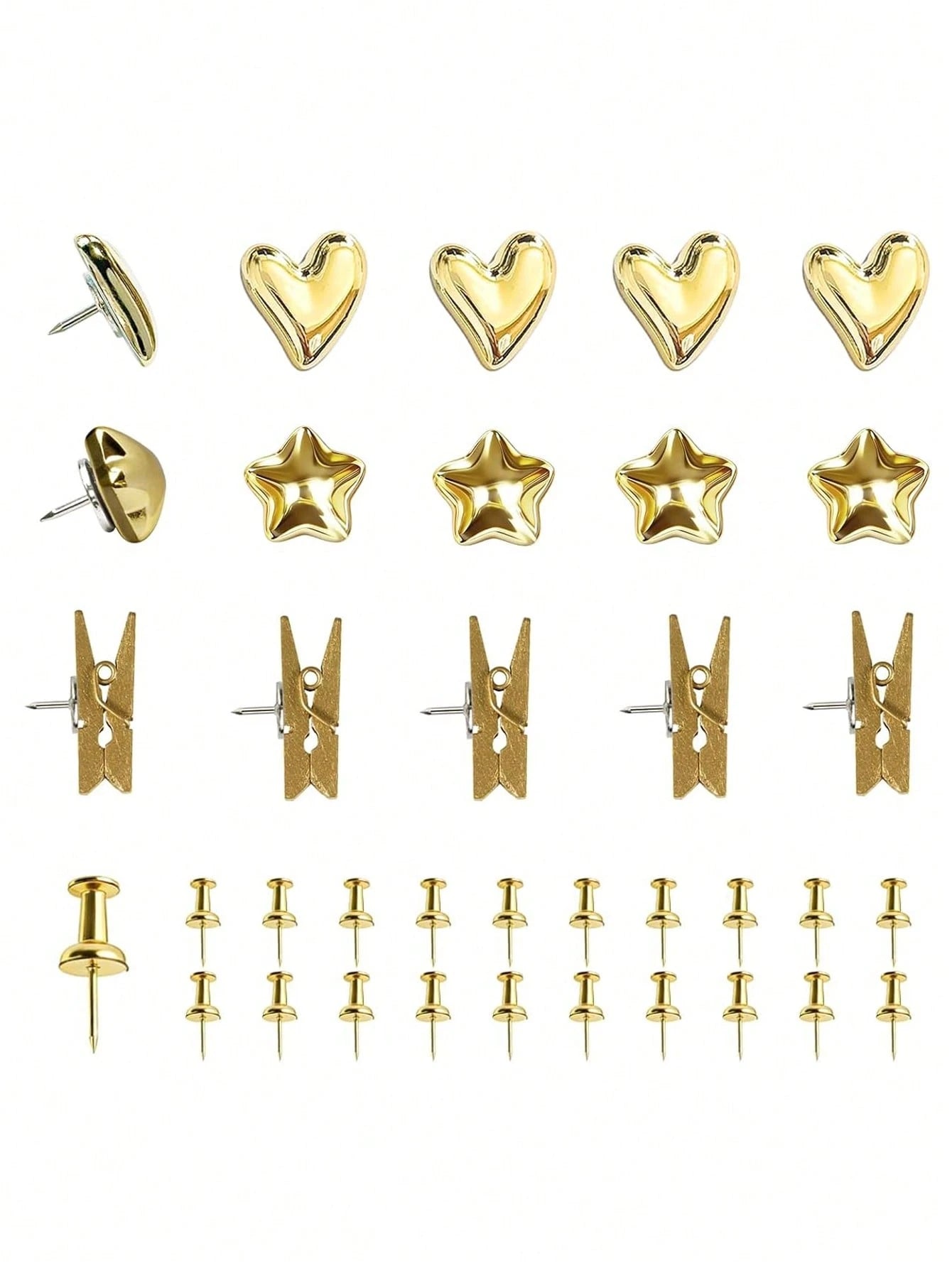 35pcs Gold-Plated Plastic Push Pins, Multi-Functional Office Supplies, Suitable For Cork Board Decoration, Bulletin Board Arrangement, Photo Wall Embellishment, Document Fixing, Map Marking, Handmade