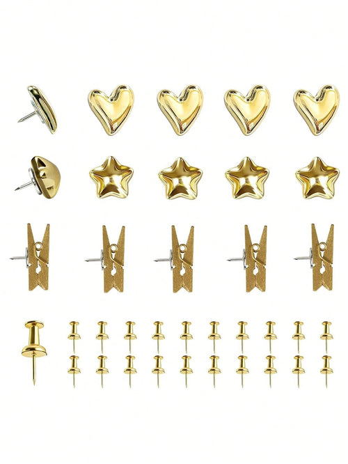 35pcs Gold-Plated Plastic Push Pins, Multi-Functional Office Supplies, Suitable For Cork Board Decoration, Bulletin Board Arrangement, Photo Wall Embellishment, Document Fixing, Map Marking, Handmade