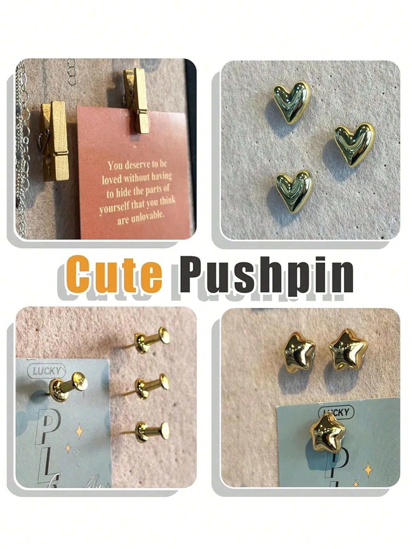 35pcs Gold-Plated Plastic Push Pins, Multi-Functional Office Supplies, Suitable For Cork Board Decoration, Bulletin Board Arrangement, Photo Wall Embellishment, Document Fixing, Map Marking, Handmade