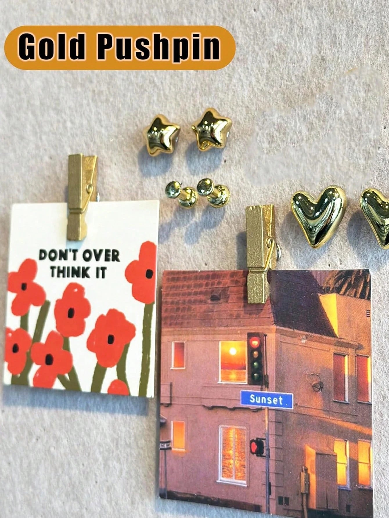 35pcs Gold-Plated Plastic Push Pins, Multi-Functional Office Supplies, Suitable For Cork Board Decoration, Bulletin Board Arrangement, Photo Wall Embellishment, Document Fixing, Map Marking, Handmade