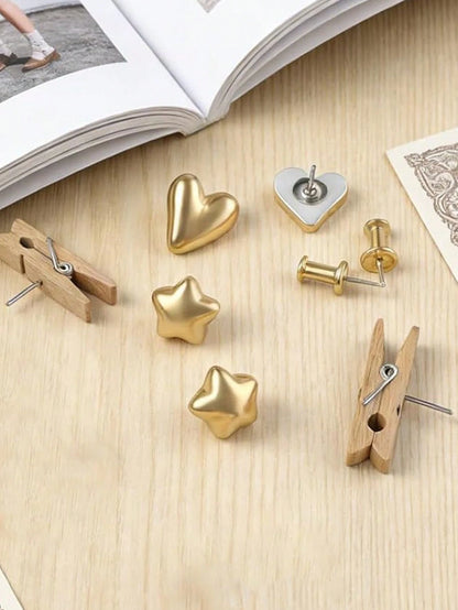 35pcs Gold-Plated Plastic Push Pins, Multi-Functional Office Supplies, Suitable For Cork Board Decoration, Bulletin Board Arrangement, Photo Wall Embellishment, Document Fixing, Map Marking, Handmade