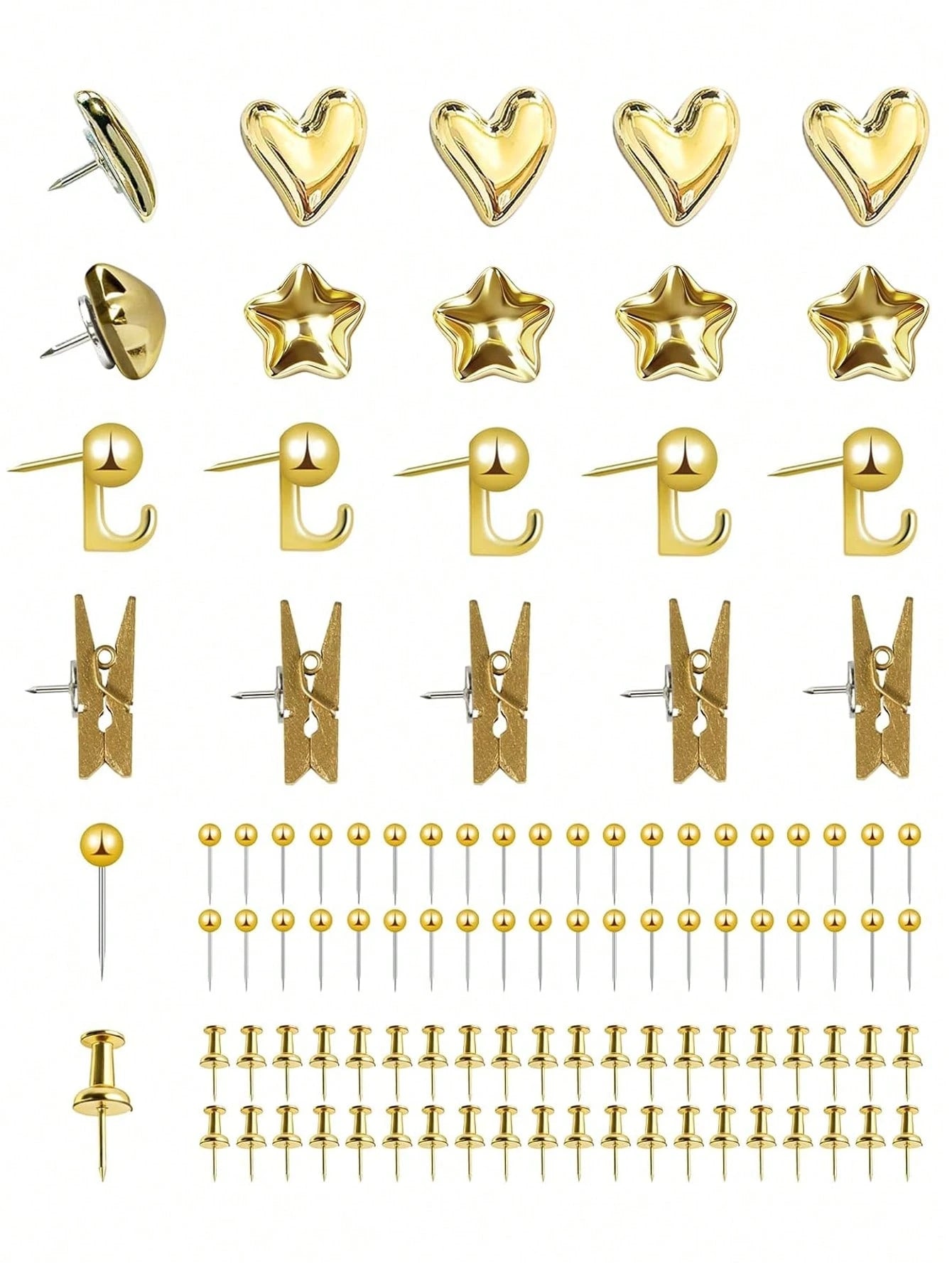 35pcs Gold-Plated Plastic Push Pins, Multi-Functional Office Supplies, Suitable For Cork Board Decoration, Bulletin Board Arrangement, Photo Wall Embellishment, Document Fixing, Map Marking, Handmade