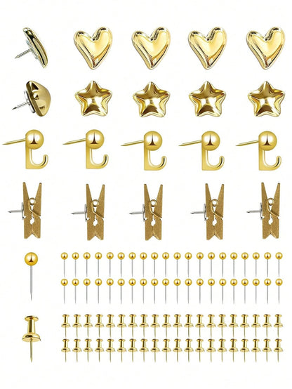 35pcs Gold-Plated Plastic Push Pins, Multi-Functional Office Supplies, Suitable For Cork Board Decoration, Bulletin Board Arrangement, Photo Wall Embellishment, Document Fixing, Map Marking, Handmade