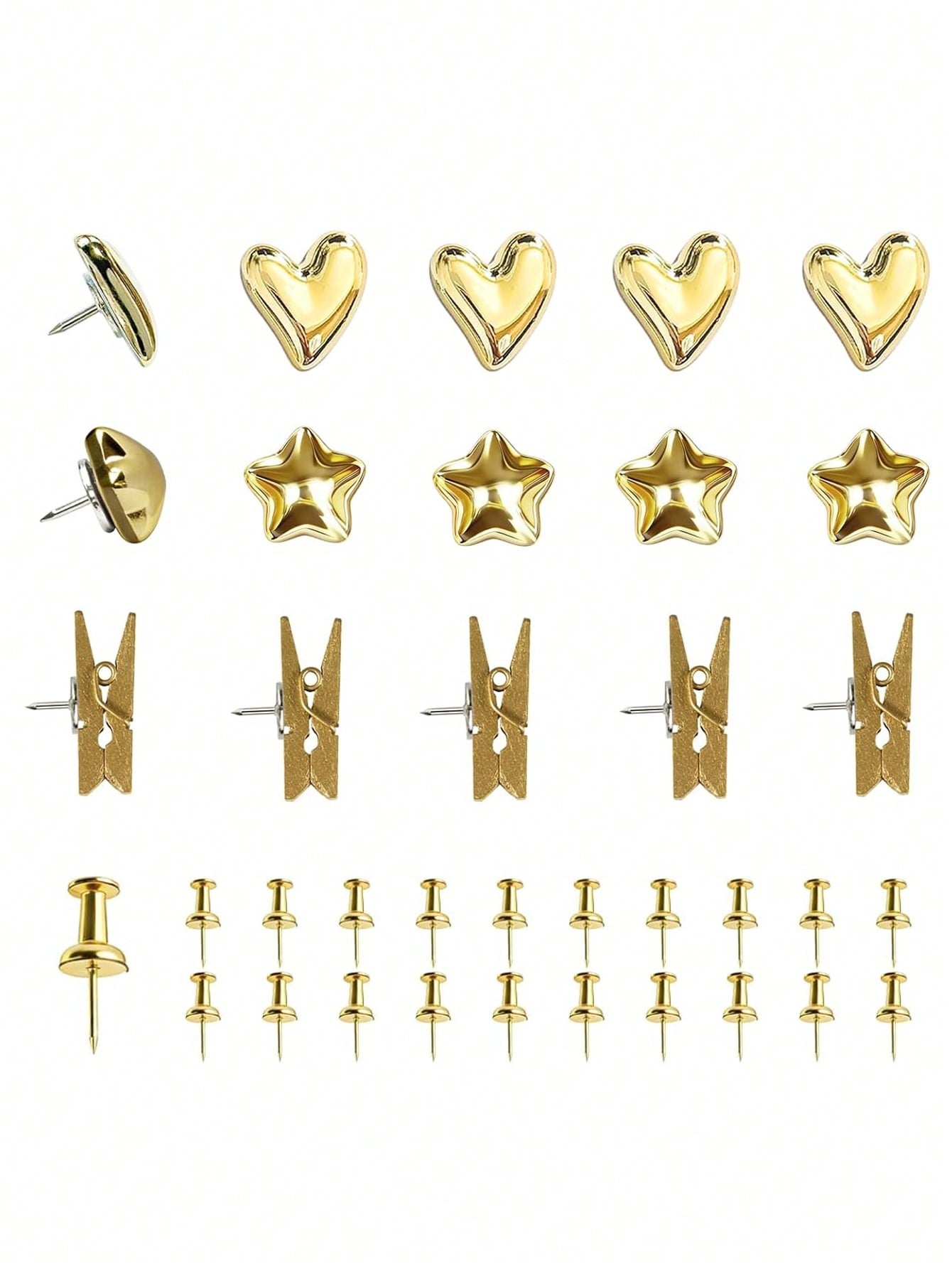 35pcs Gold-Plated Plastic Push Pins, Multi-Functional Office Supplies, Suitable For Cork Board Decoration, Bulletin Board Arrangement, Photo Wall Embellishment, Document Fixing, Map Marking, Handmade