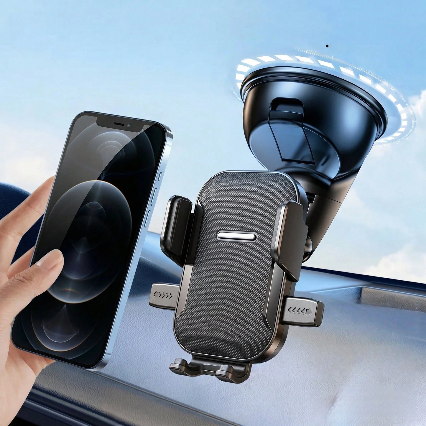 360° Adjustable Suction Cup Car Phone Holder, Compatible With Horizontal And Vertical Orientations, Stable Dashboard Navigation Mount, Compact And Stylish| Ultra-Strong Suction| Desktop Phone Stand