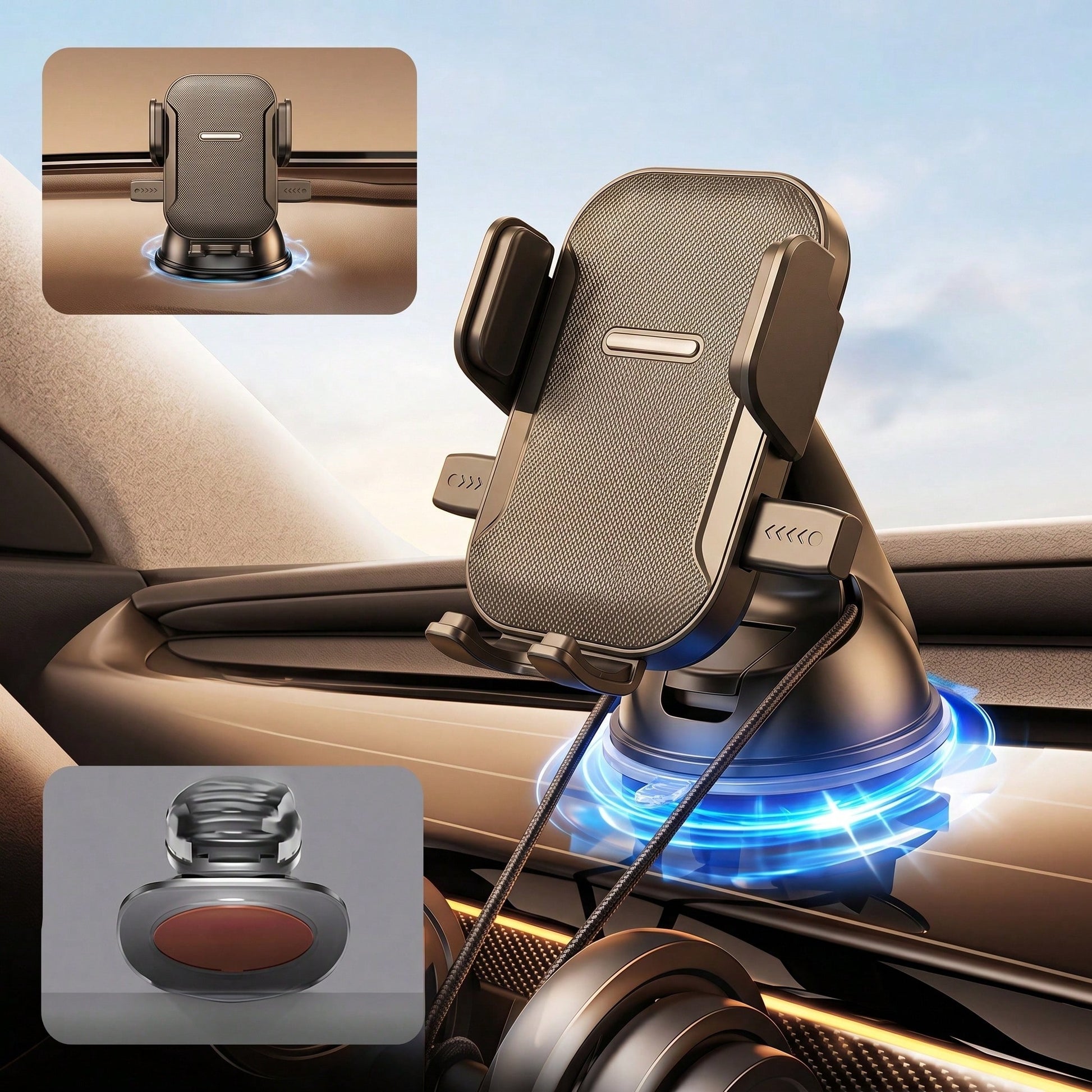 360° Adjustable Suction Cup Car Phone Holder, Compatible With Horizontal And Vertical Orientations, Stable Dashboard Navigation Mount, Compact And Stylish| Ultra-Strong Suction| Desktop Phone Stand