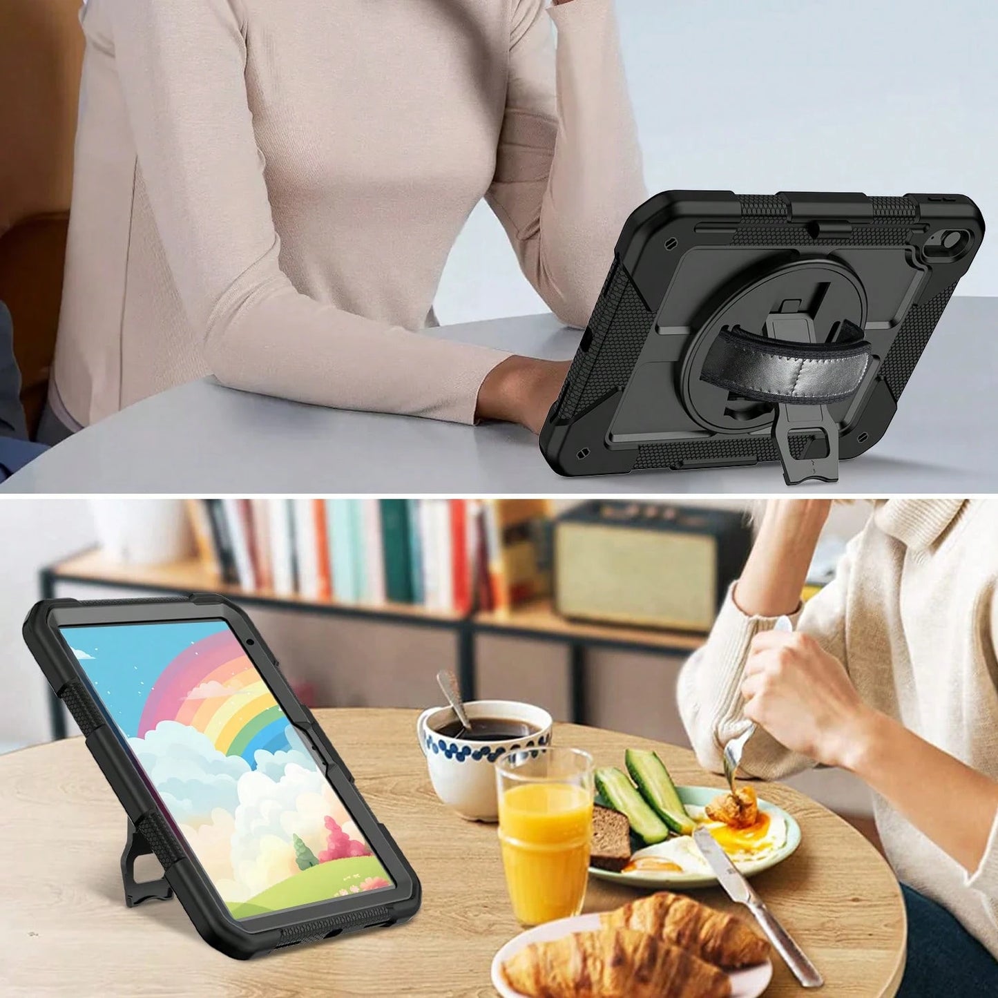 360° Rotating Stand Protective Case Suitable For 11th Gen A16/10th Gen 11-Inch, 10.9-Inch, 9th/8th/7th Gen 10.2-Inch, 6th/5th Gen/Air2/Pro 2016 9.7-Inch, And Galaxy Tab A11+/A11 Plus/A9+/A9 Plus 11-In