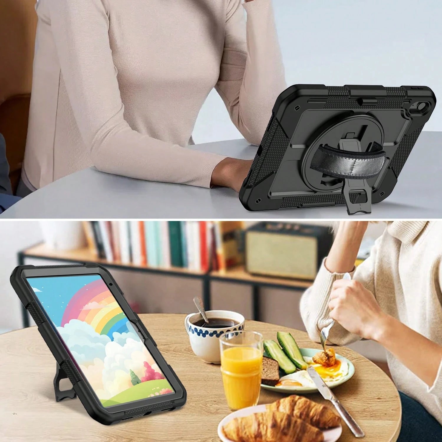 360° Rotating Stand Protective Case Suitable For 11th Gen A16/10th Gen 11-Inch, 10.9-Inch, 9th/8th/7th Gen 10.2-Inch, 6th/5th Gen/Air2/Pro 2016 9.7-Inch, And Galaxy Tab A11+/A11 Plus/A9+/A9 Plus 11-In