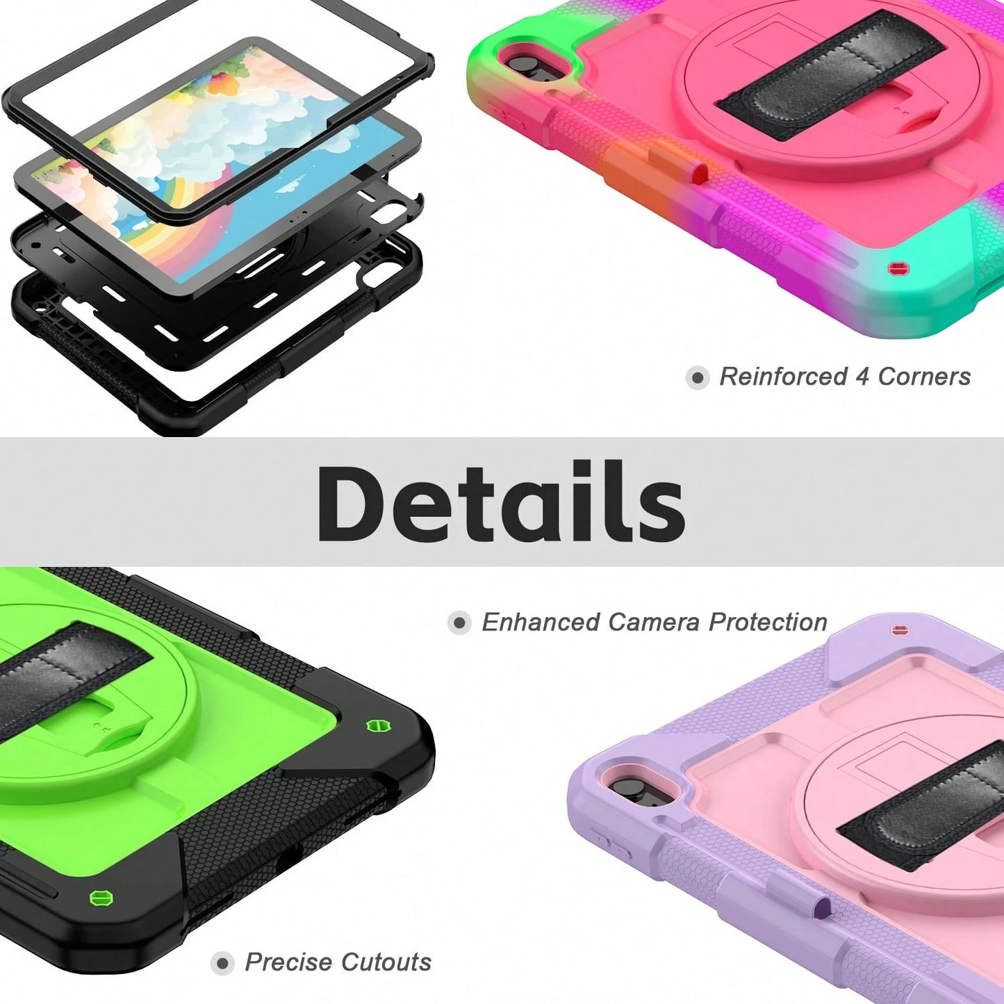 360° Rotating Stand Protective Case Suitable For 11th Gen A16/10th Gen 11-Inch, 10.9-Inch, 9th/8th/7th Gen 10.2-Inch, 6th/5th Gen/Air2/Pro 2016 9.7-Inch, And Galaxy Tab A11+/A11 Plus/A9+/A9 Plus 11-In