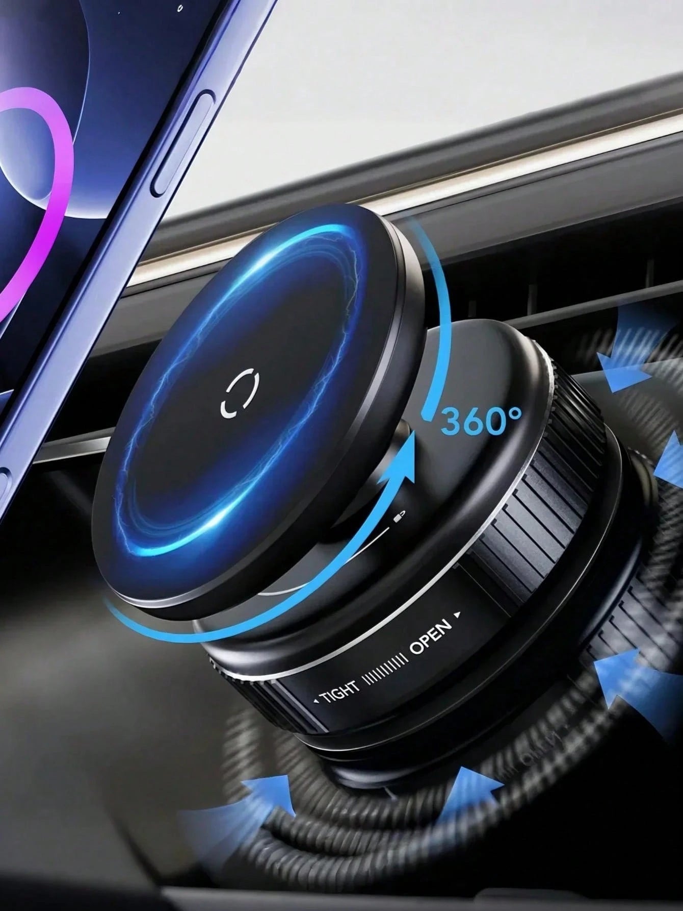 360° Rotating Universal Vacuum Suction Cup Phone Holder- Strong Fixation, 7kg Load Capacity, Suitable For Navigation, N52 Magnet For Stable Performance, Adjustable Angle, Compact Design, Fits Large P