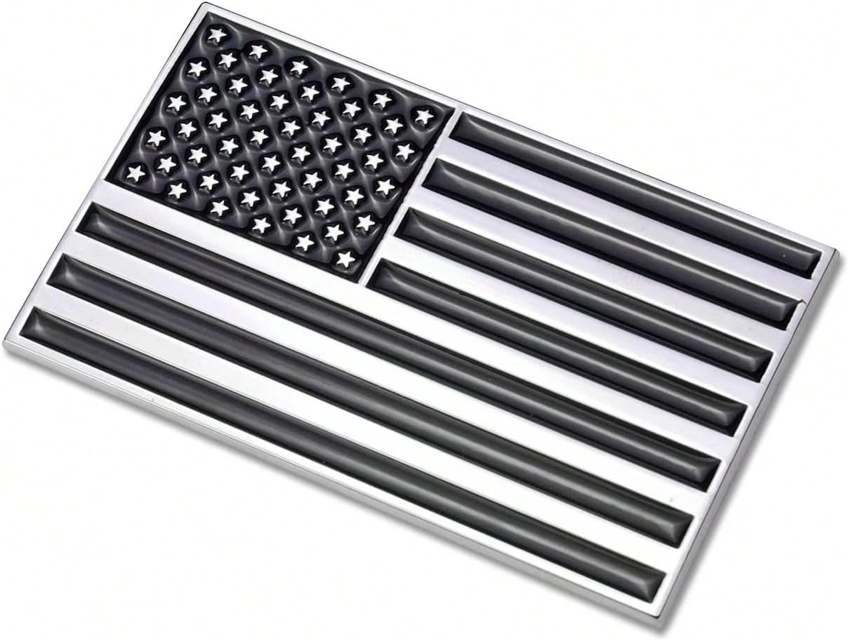 3D Black American Flag Metal Car Sticker, 3.15" X 2" USA Flag Decal, Zinc Alloy Emblem For Truck, Car, Motocycle, Boat (Black)