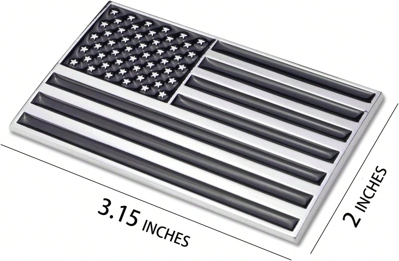 3D Black American Flag Metal Car Sticker, 3.15" X 2" USA Flag Decal, Zinc Alloy Emblem For Truck, Car, Motocycle, Boat (Black)