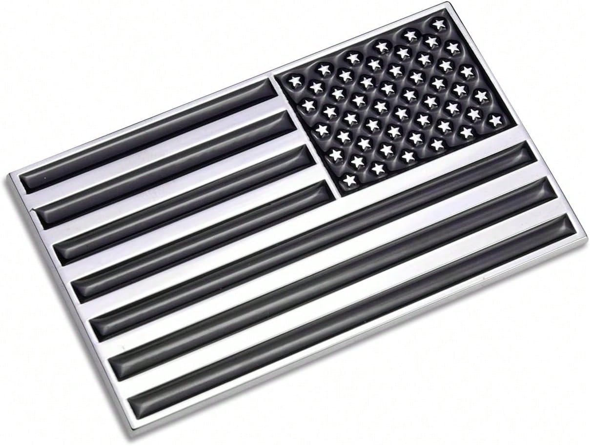 3D Black American Flag Metal Car Sticker, 3.15" X 2" USA Flag Decal, Zinc Alloy Emblem For Truck, Car, Motocycle, Boat (Black)