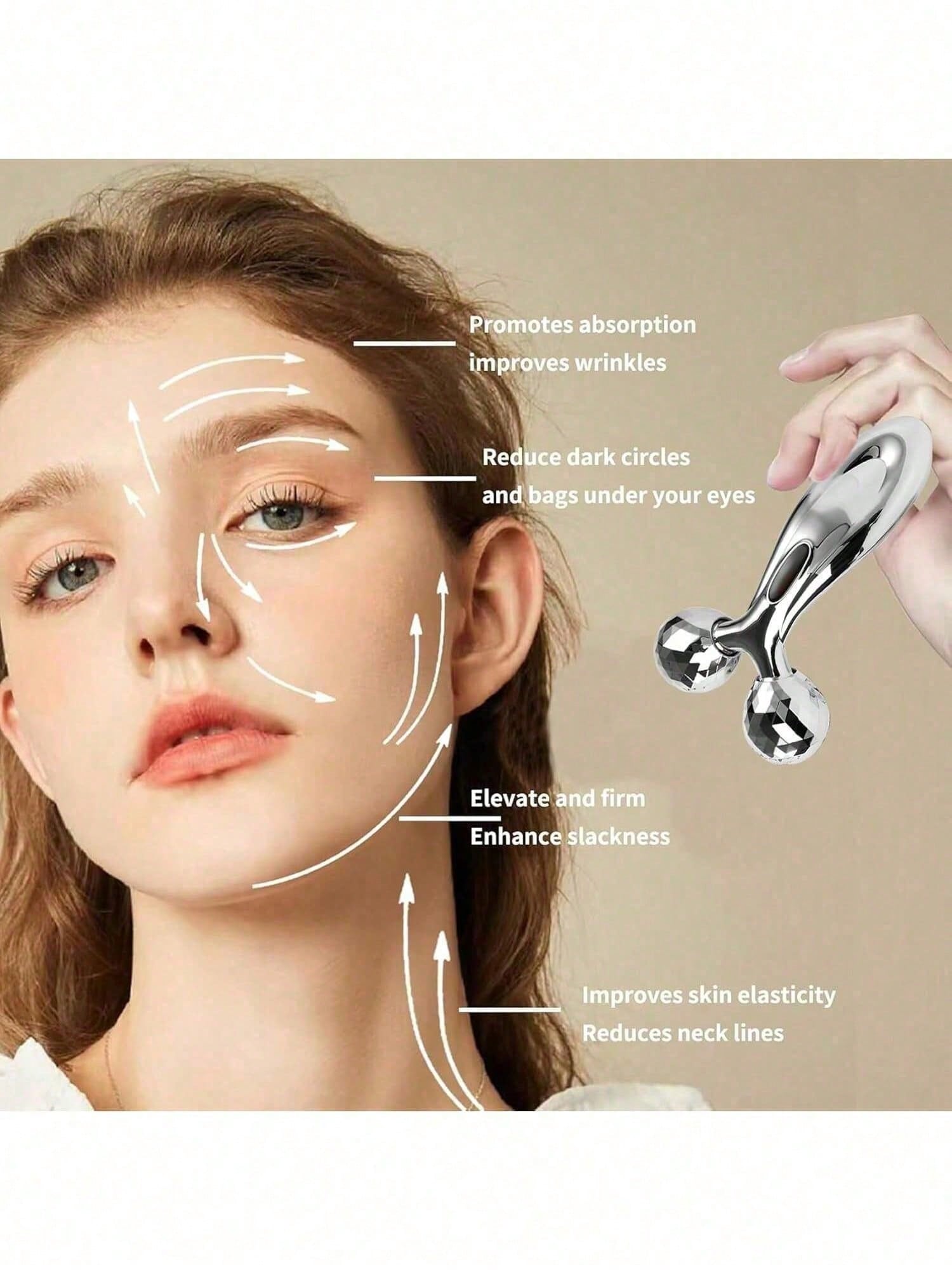 3D Facial Roller And Stainless Steel Gua Sha Set, Metal Facial Massage Tool For Lymphatic Drainage, Reducing Puffiness And Redness, Icy Skincare Sculpting Set For Facial Lifting And Relaxation, Portab