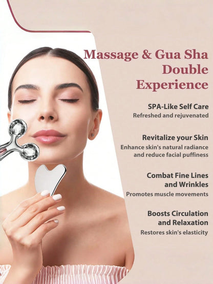 3D Facial Roller And Stainless Steel Gua Sha Set, Metal Facial Massage Tool For Lymphatic Drainage, Reducing Puffiness And Redness, Icy Skincare Sculpting Set For Facial Lifting And Relaxation, Portab
