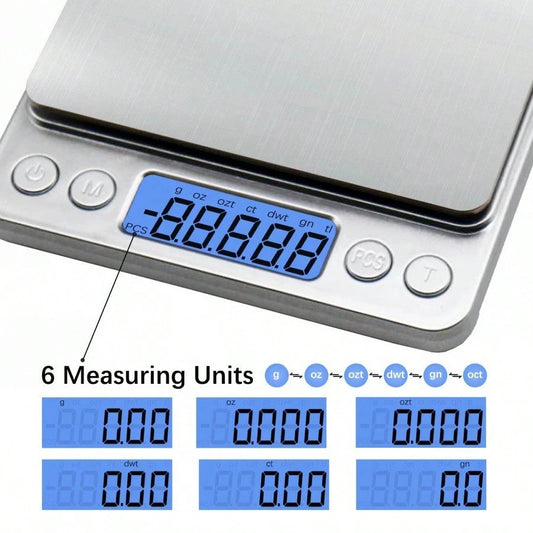 3kg High Precision Scale, 6 Unit Conversion, No Manual Calculation, Durable ABS Material, HD LCD Display, Suitable For Kitchen & Jewelry, Auto Shut Off- Battery Powered (Batteries Not Included)