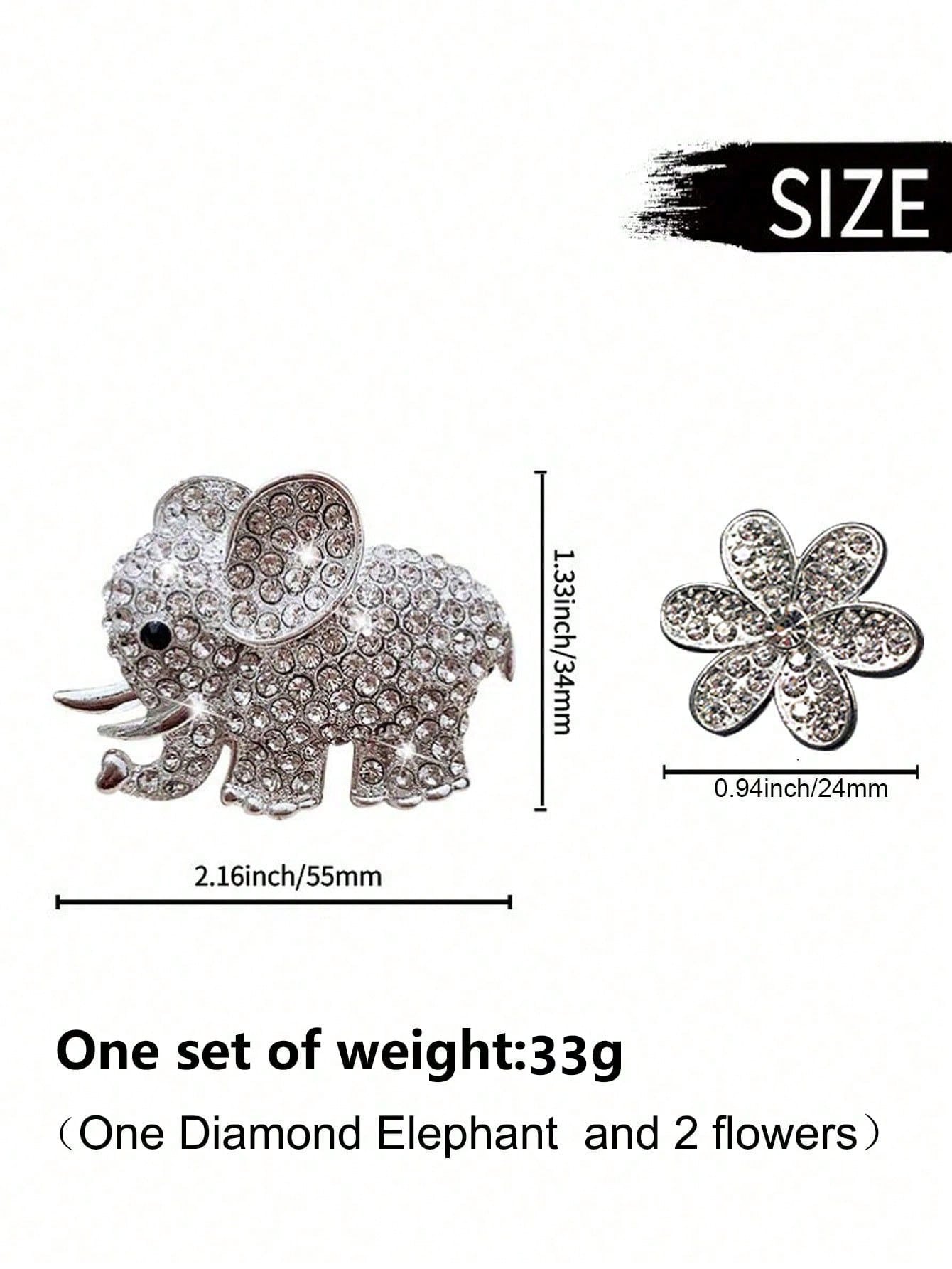 3pcs/6pcs Full Rhinestone Elephant & Hexagon Flower Car Air Vent Fragrance Clip Decorations